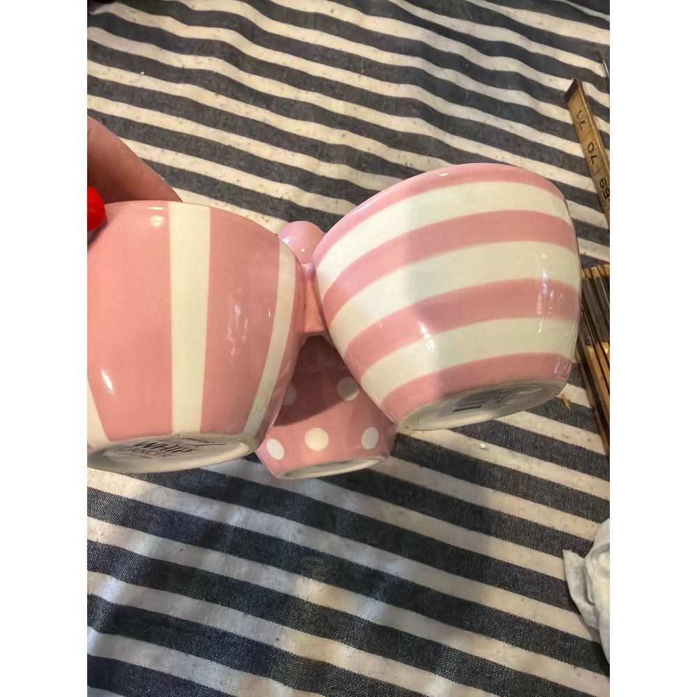 Pampered Chef Help Whip Cancer Pink White Striped Polka Dot 3-Bowl Server 1808B - Picture 2 of 3
